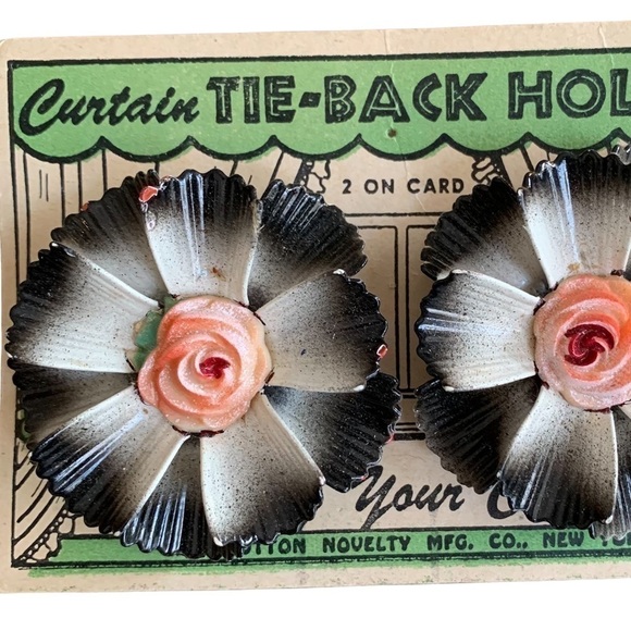 VINTAGE Floral Curtain Tie Back Holders 3 Sets of 2 - Picture 7 of 7